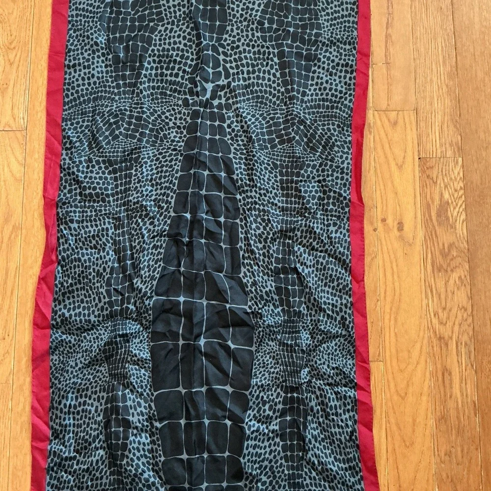 Large Perry Ellis Silk Scarf Wrap Black Red Bordered Career Business